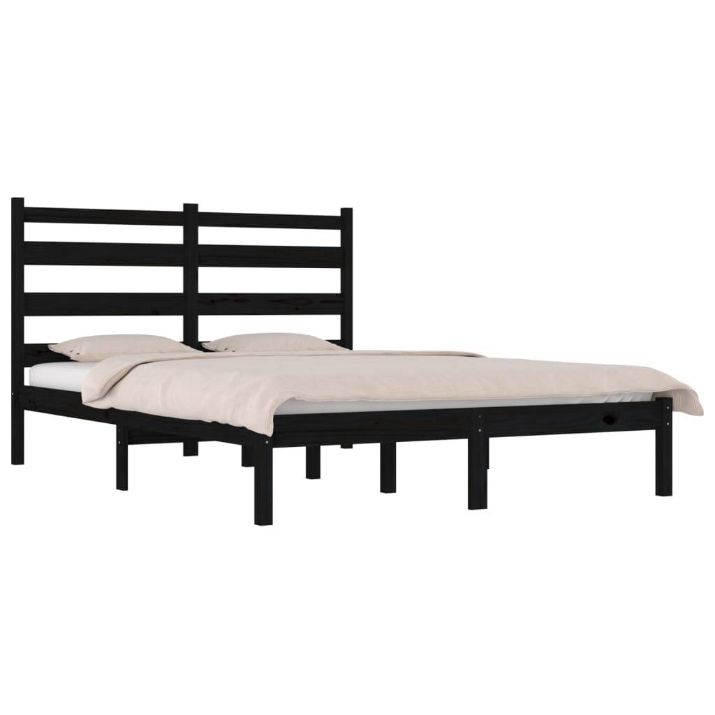 vidaXL Massivholzbett Schwarz Kiefer 200x200 cm