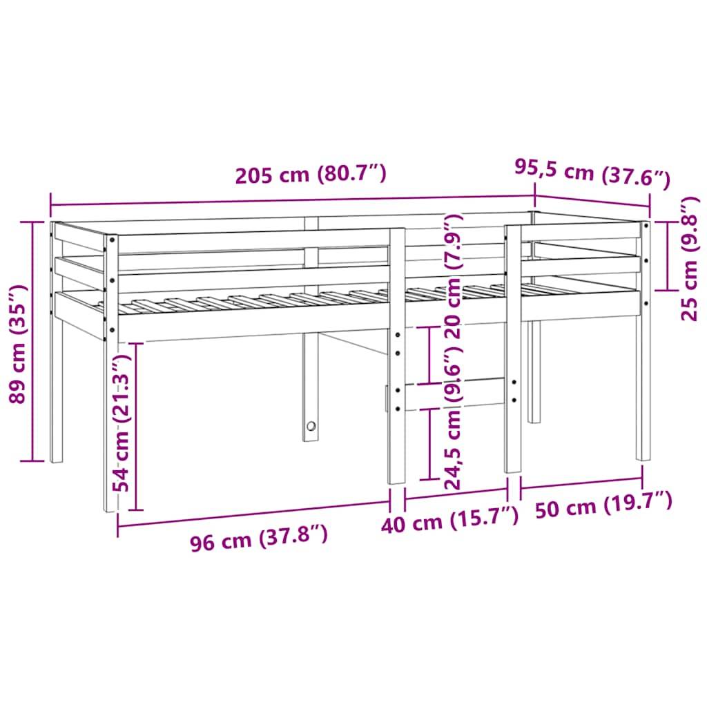 vidaXL Hochbett 90x200 cm Massivholz Kiefer