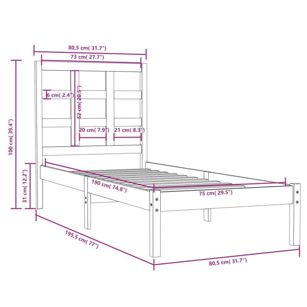 vidaXL Massivholzbett Weiß 75x190 cm