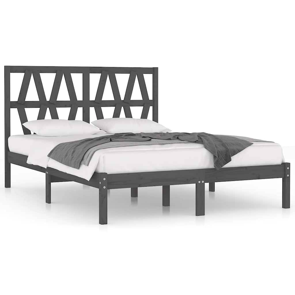 vidaXL Massivholzbett Grau Kiefer 200x200 cm