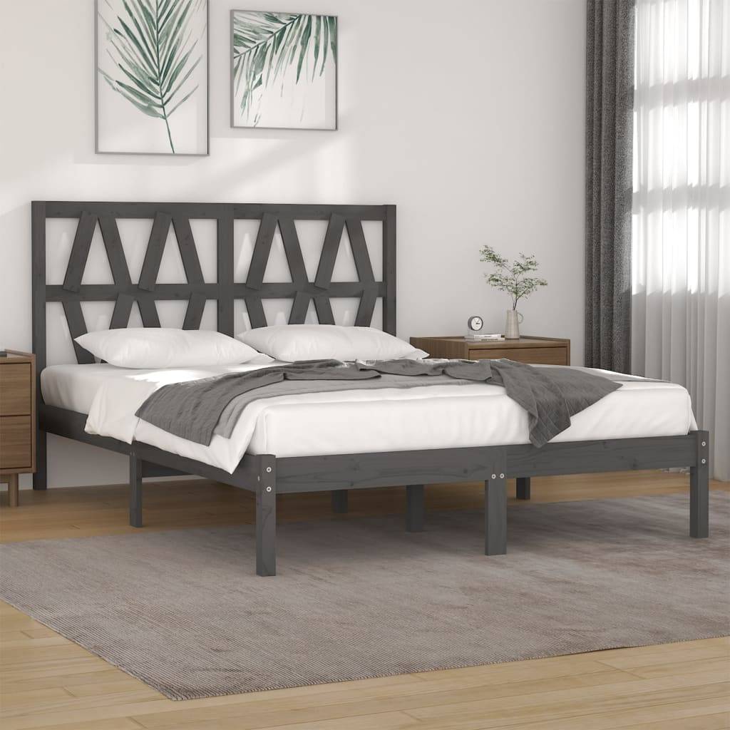 vidaXL Massivholzbett Grau Kiefer 200x200 cm