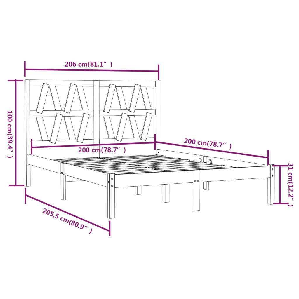 vidaXL Massivholzbett Grau Kiefer 200x200 cm
