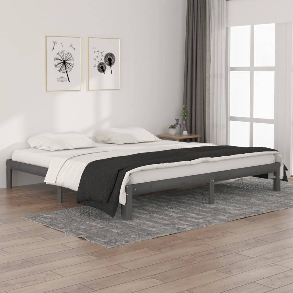vidaXL Massivholzbett Grau Kiefer 200x200 cm