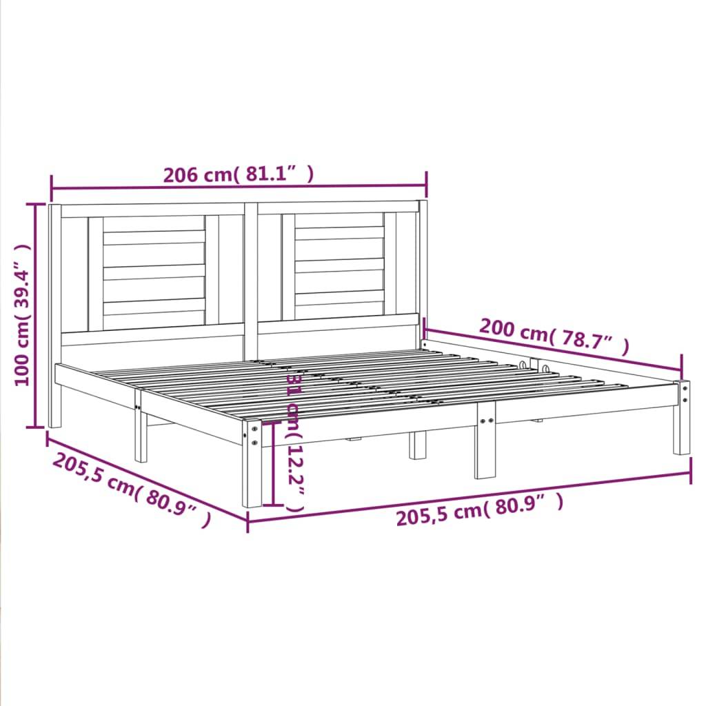 vidaXL Massivholzbett Schwarz Kiefer 200x200 cm