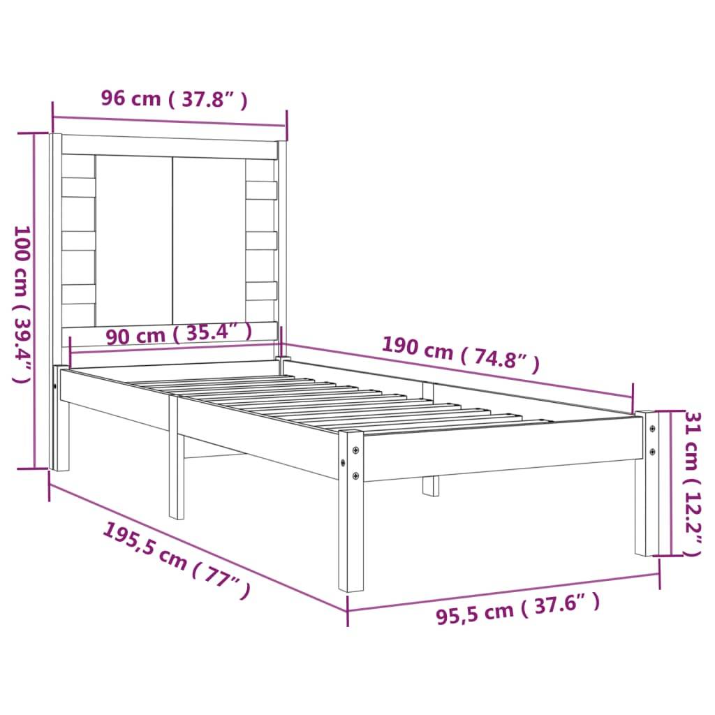 vidaXL Massivholzbett 90x190 cm