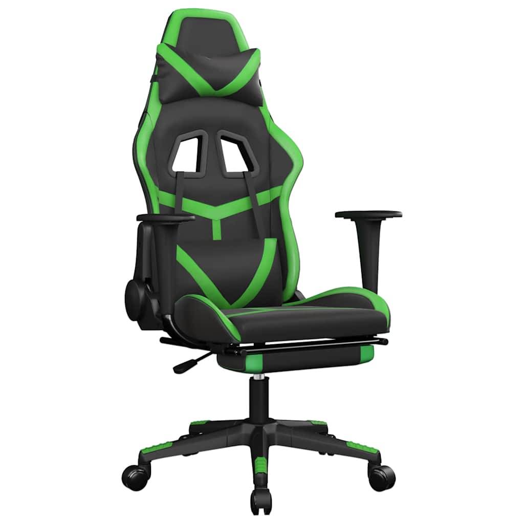 vidaXL Gaming-Stuhl mit Massage & Fußstütze Schwarz & Grün Kunstleder