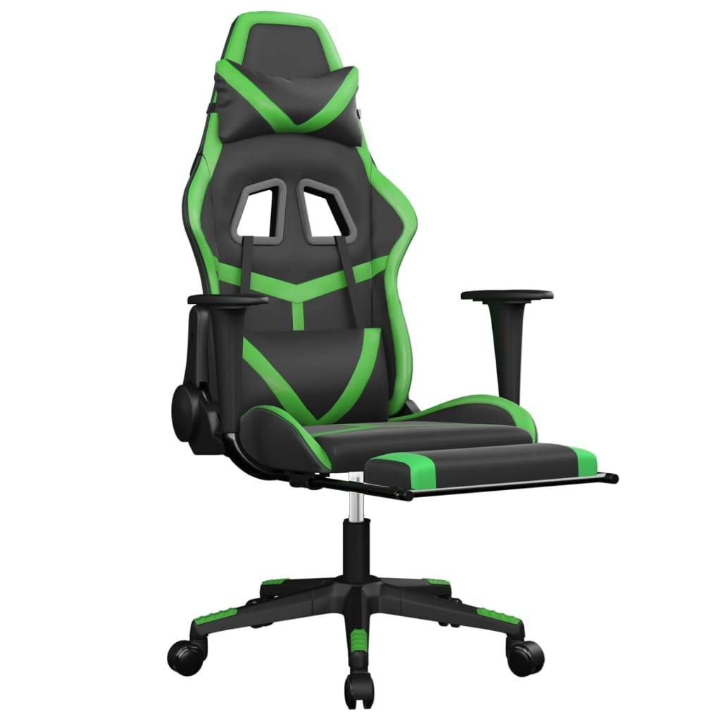 vidaXL Gaming-Stuhl mit Massage & Fußstütze Schwarz & Grün Kunstleder