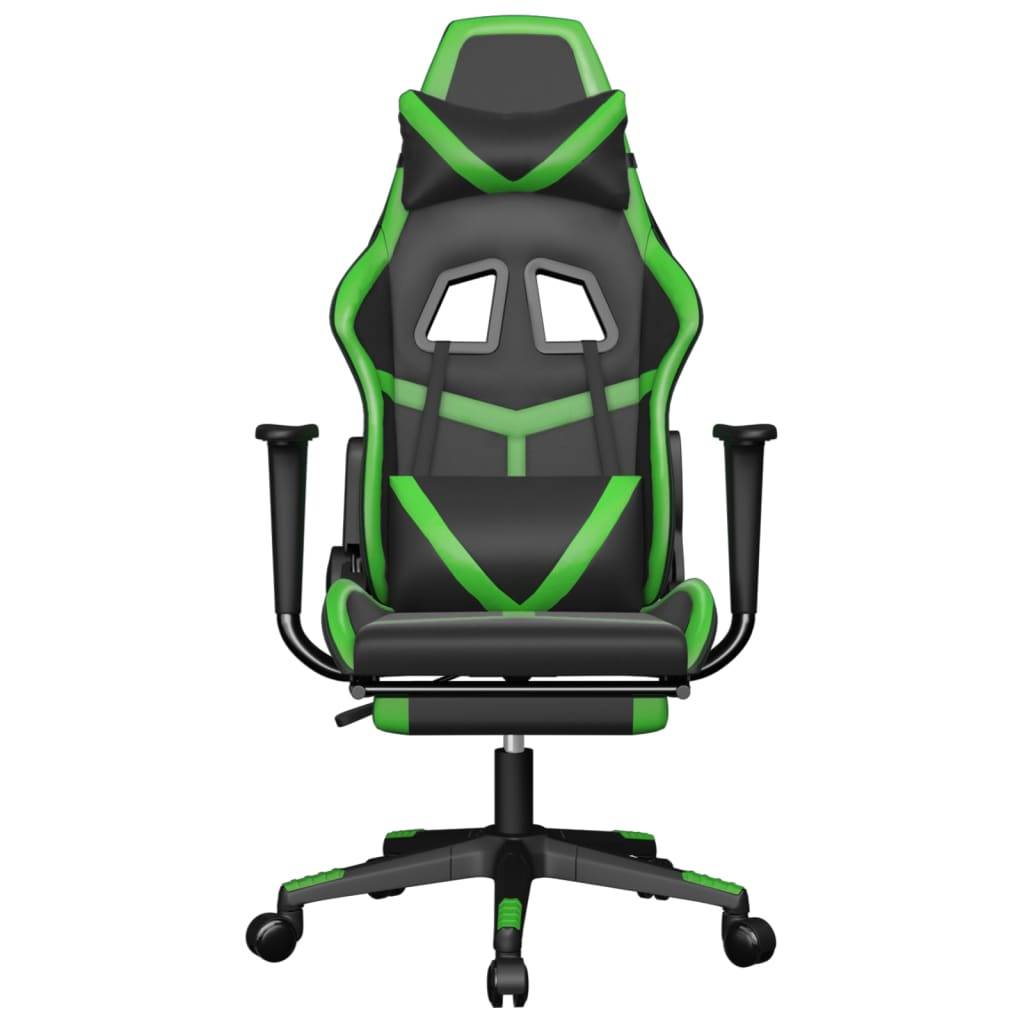 vidaXL Gaming-Stuhl mit Massage & Fußstütze Schwarz & Grün Kunstleder