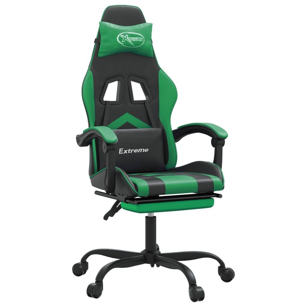 vidaXL Gaming-Stuhl mit Fußstütze Drehbar Schwarz & Grün Kunstleder