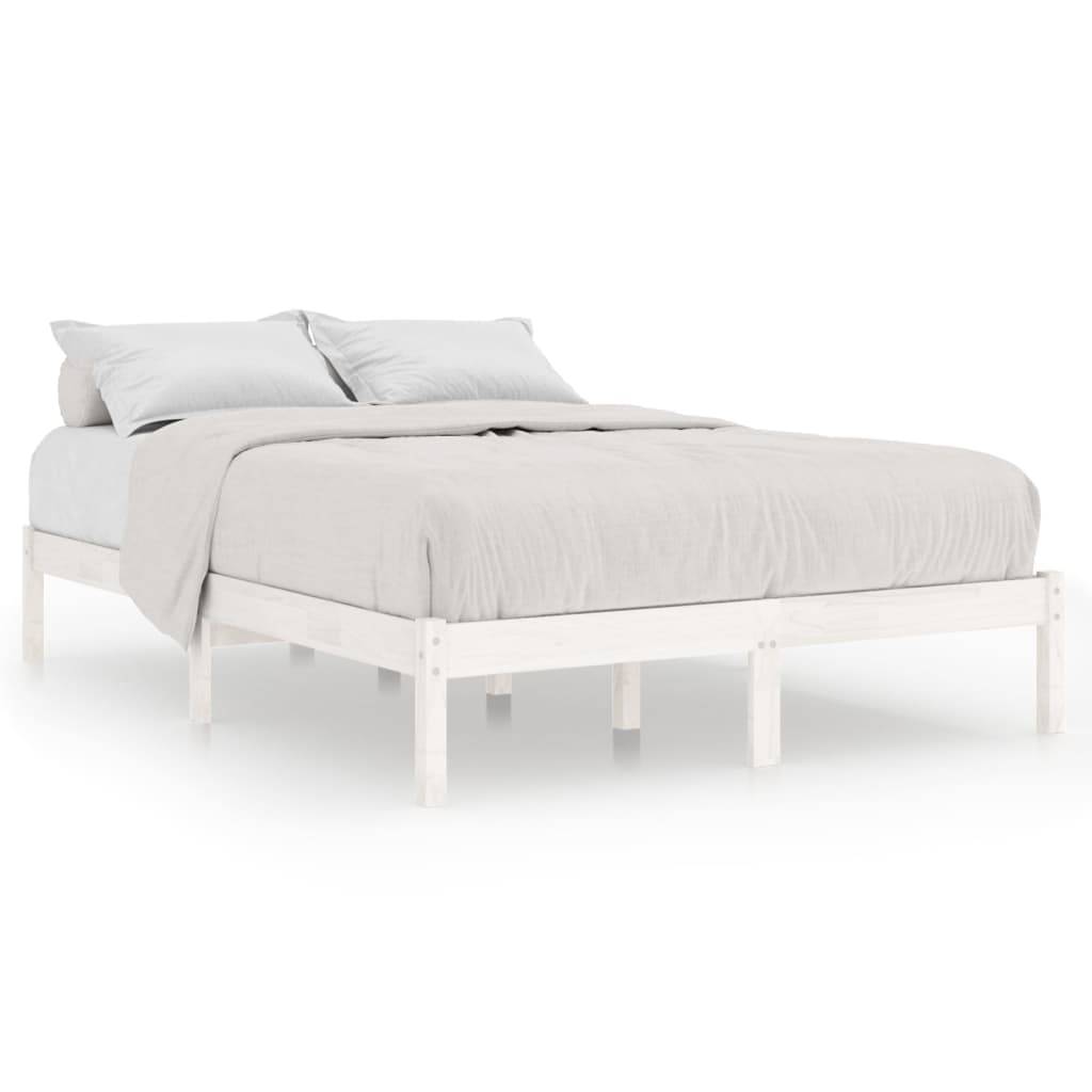 vidaXL Massivholzbett Weiß 135x190 cm