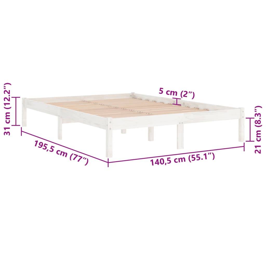 vidaXL Massivholzbett Weiß 135x190 cm
