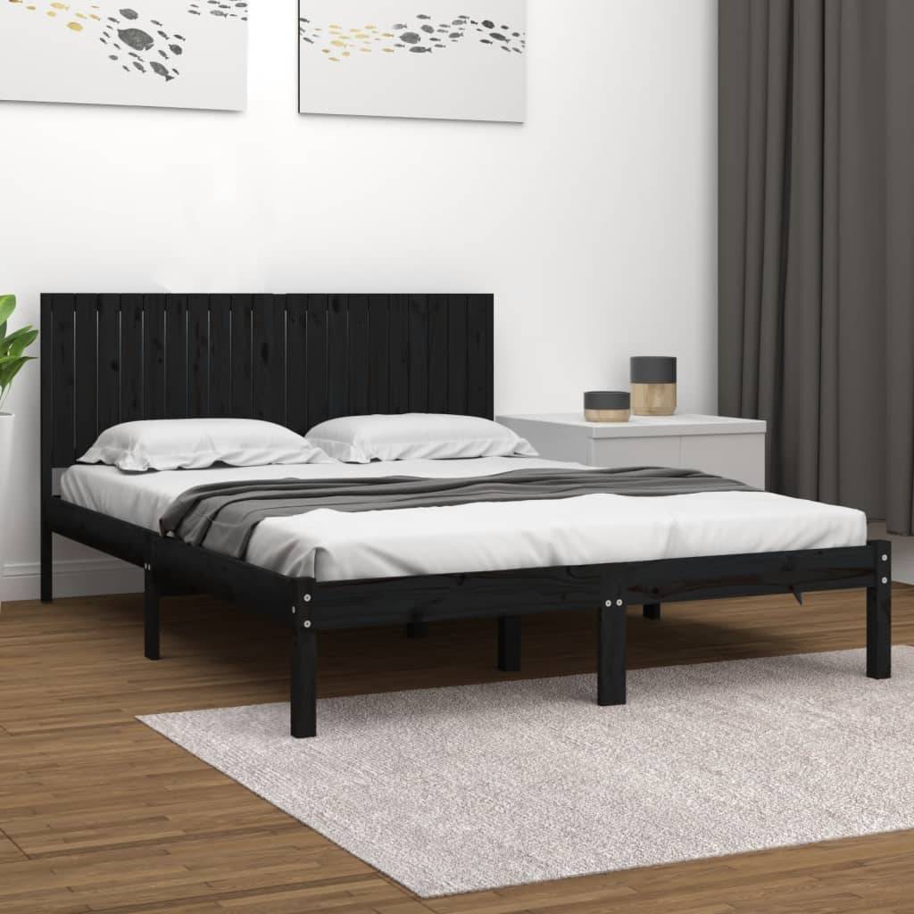 vidaXL Massivholzbett Schwarz Kiefer 200x200 cm