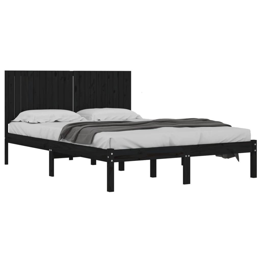 vidaXL Massivholzbett Schwarz Kiefer 200x200 cm