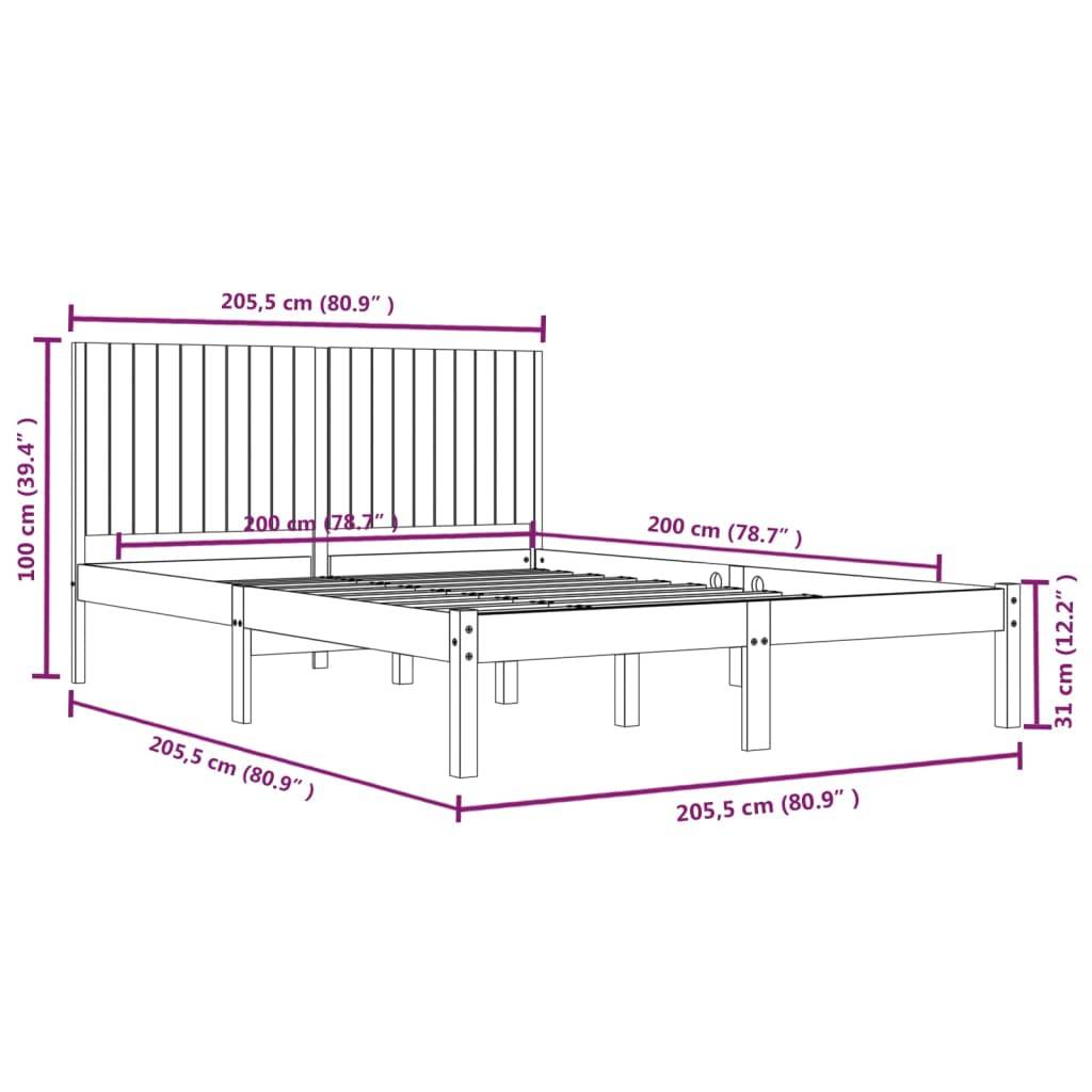 vidaXL Massivholzbett Schwarz Kiefer 200x200 cm