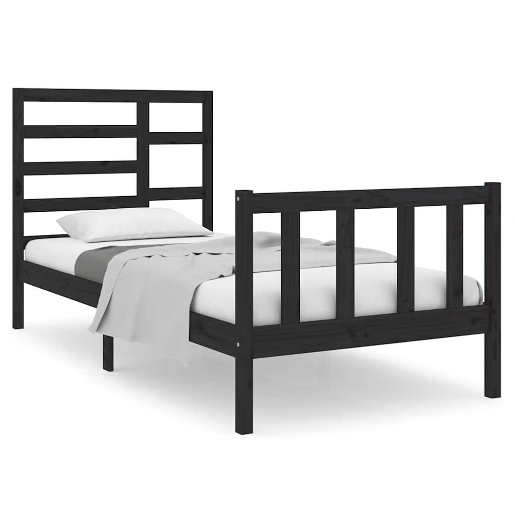vidaXL Massivholzbett ohne Matratze Schwarz 75x190 cm