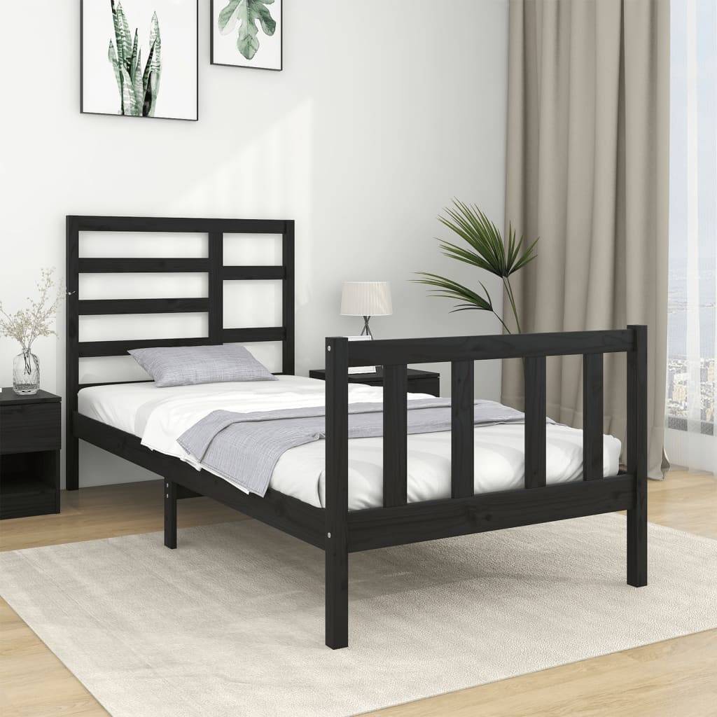 vidaXL Massivholzbett ohne Matratze Schwarz 75x190 cm