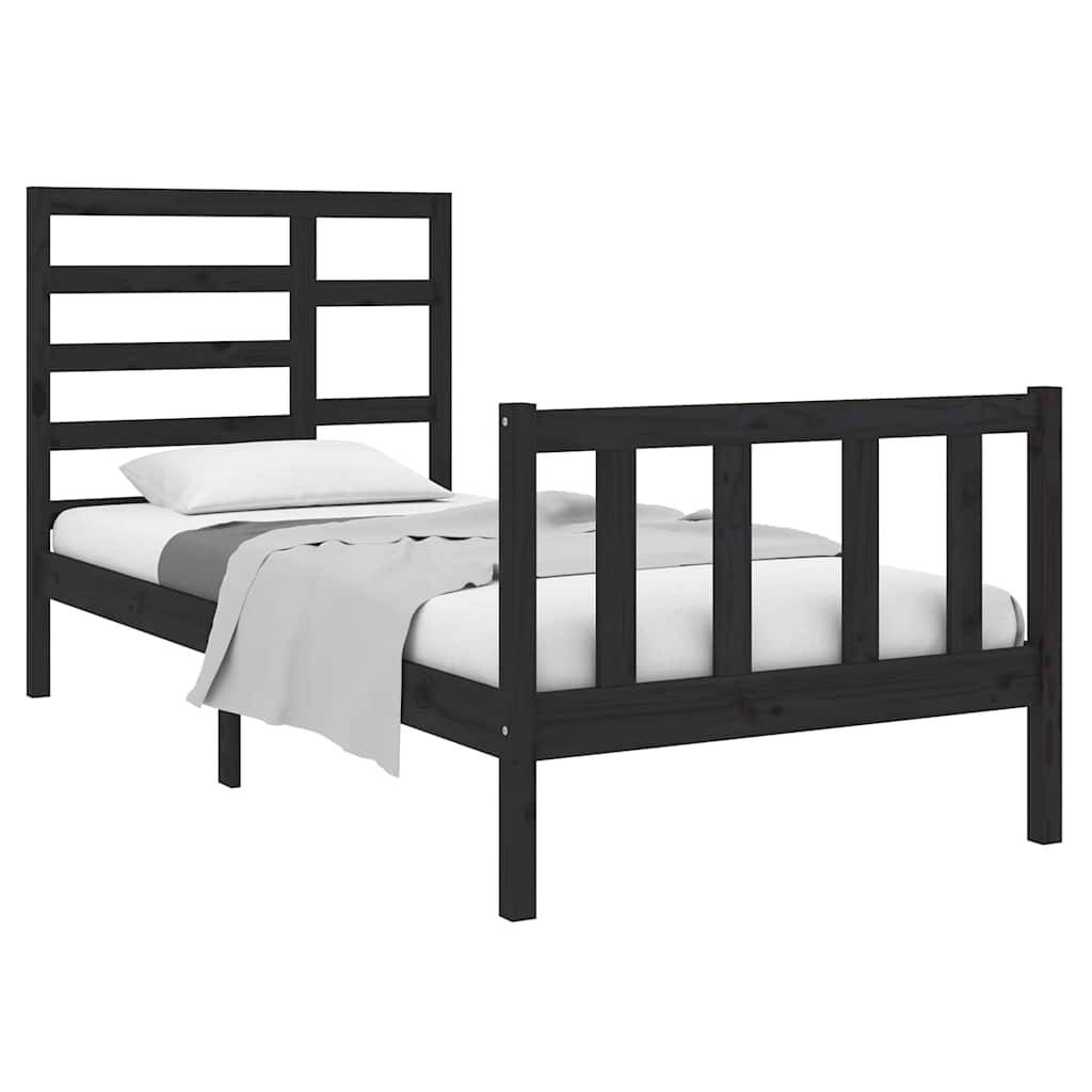 vidaXL Massivholzbett ohne Matratze Schwarz 75x190 cm