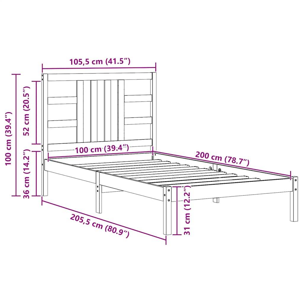 vidaXL Massivholzbett Weiß 100x200 cm