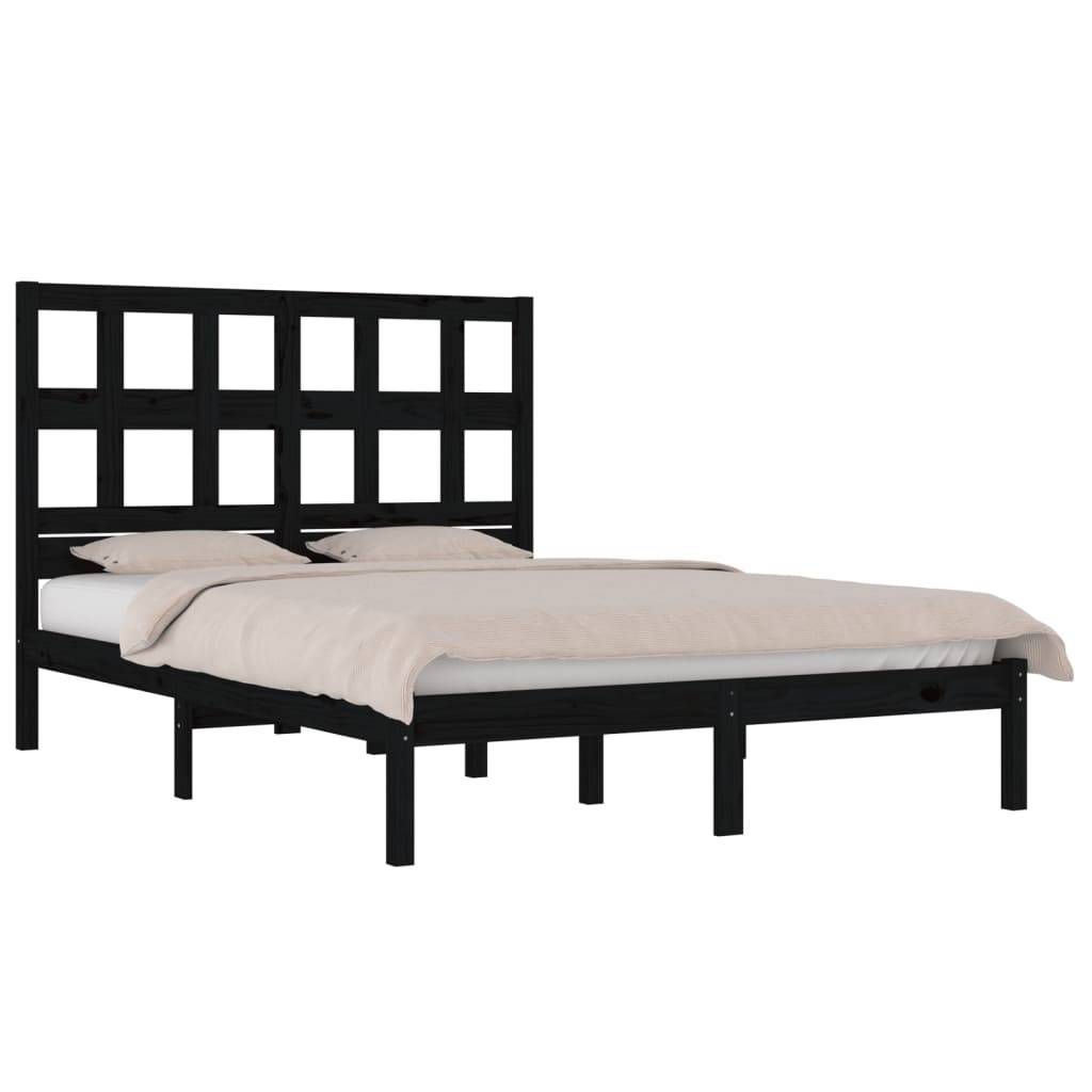 vidaXL Massivholzbett Schwarz Kiefer 200x200 cm