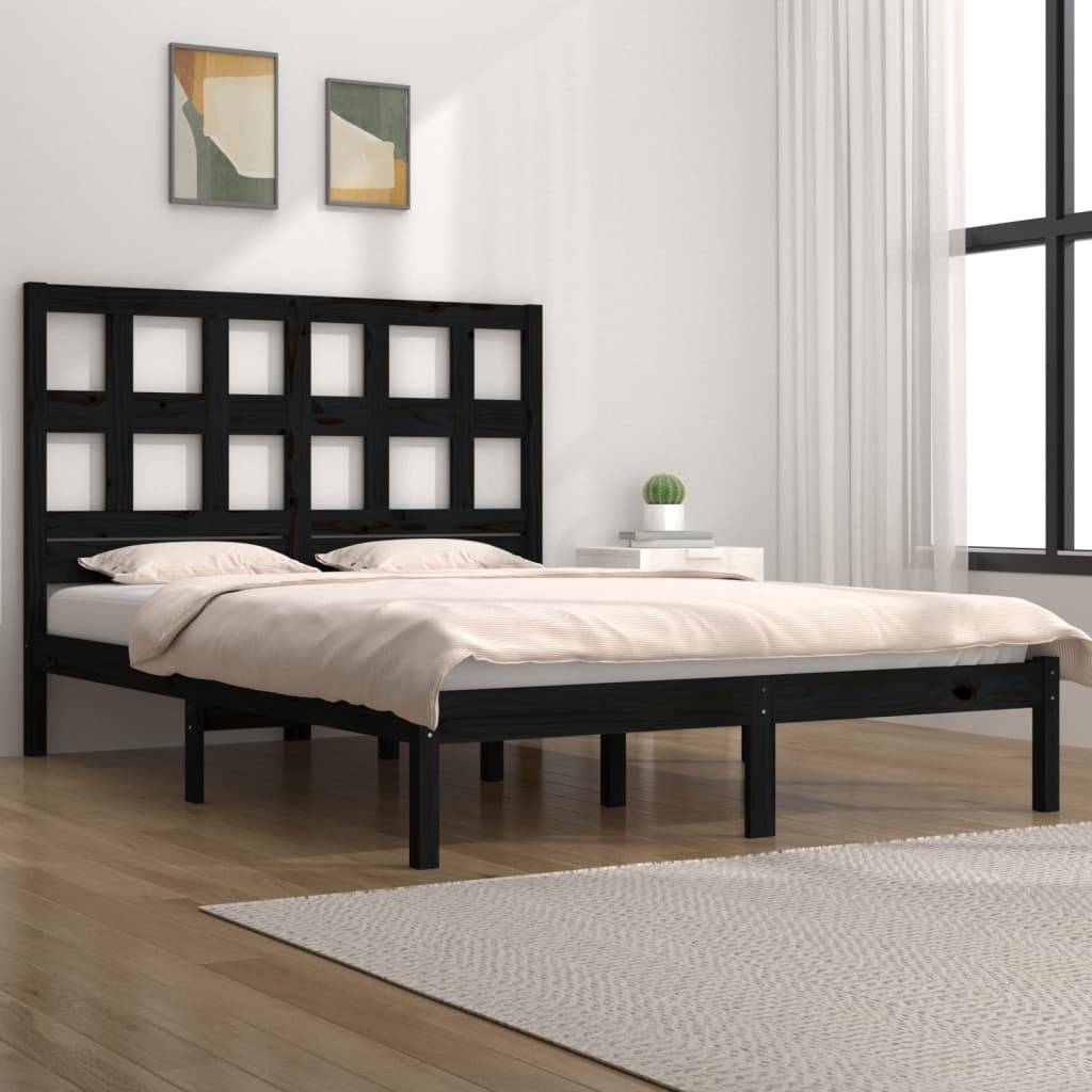vidaXL Massivholzbett Schwarz Kiefer 200x200 cm