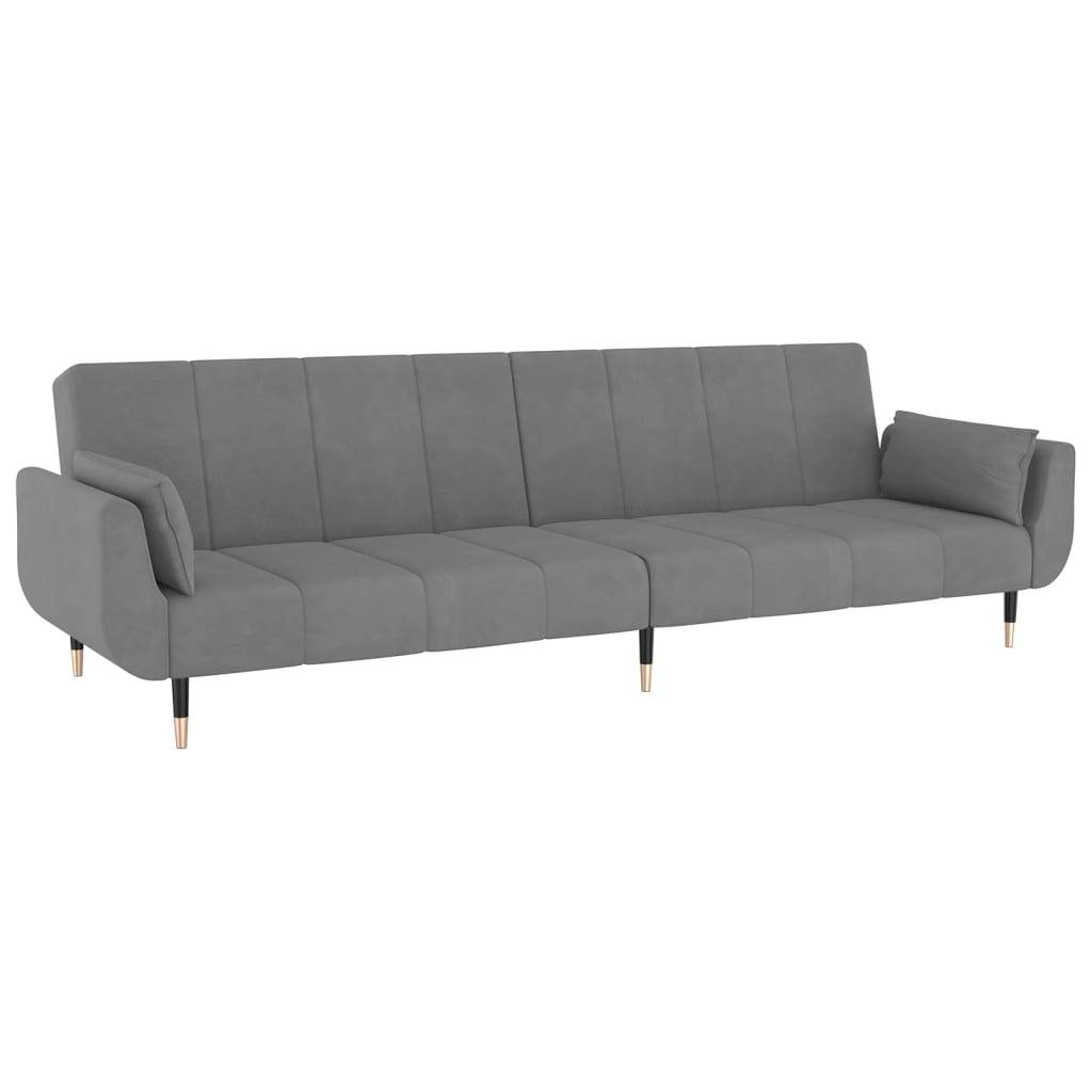 vidaXL Schlafsofa 2-Sitzer mit 2 Kissen Hellgrau Samt