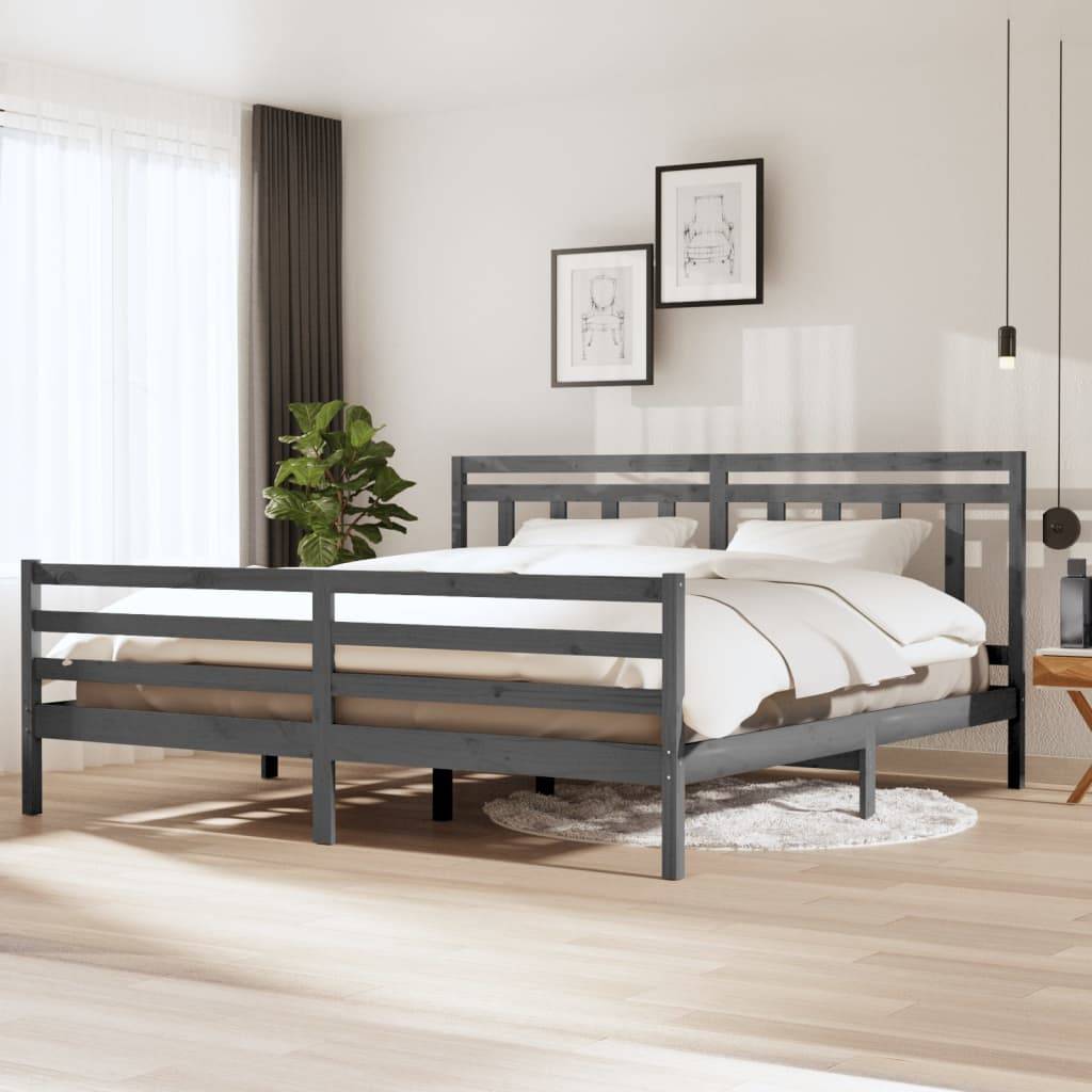 vidaXL Massivholzbett Grau 200x200 cm