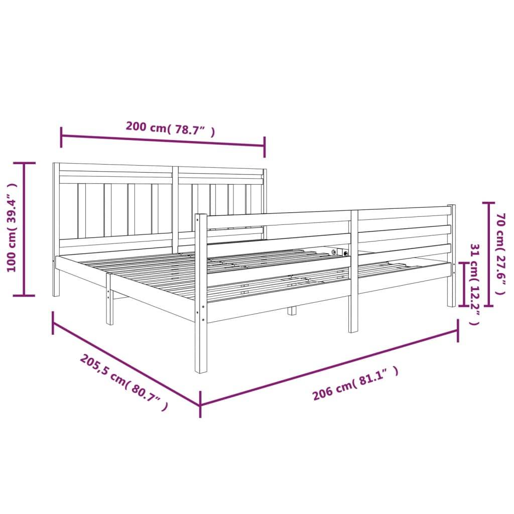 vidaXL Massivholzbett Grau 200x200 cm