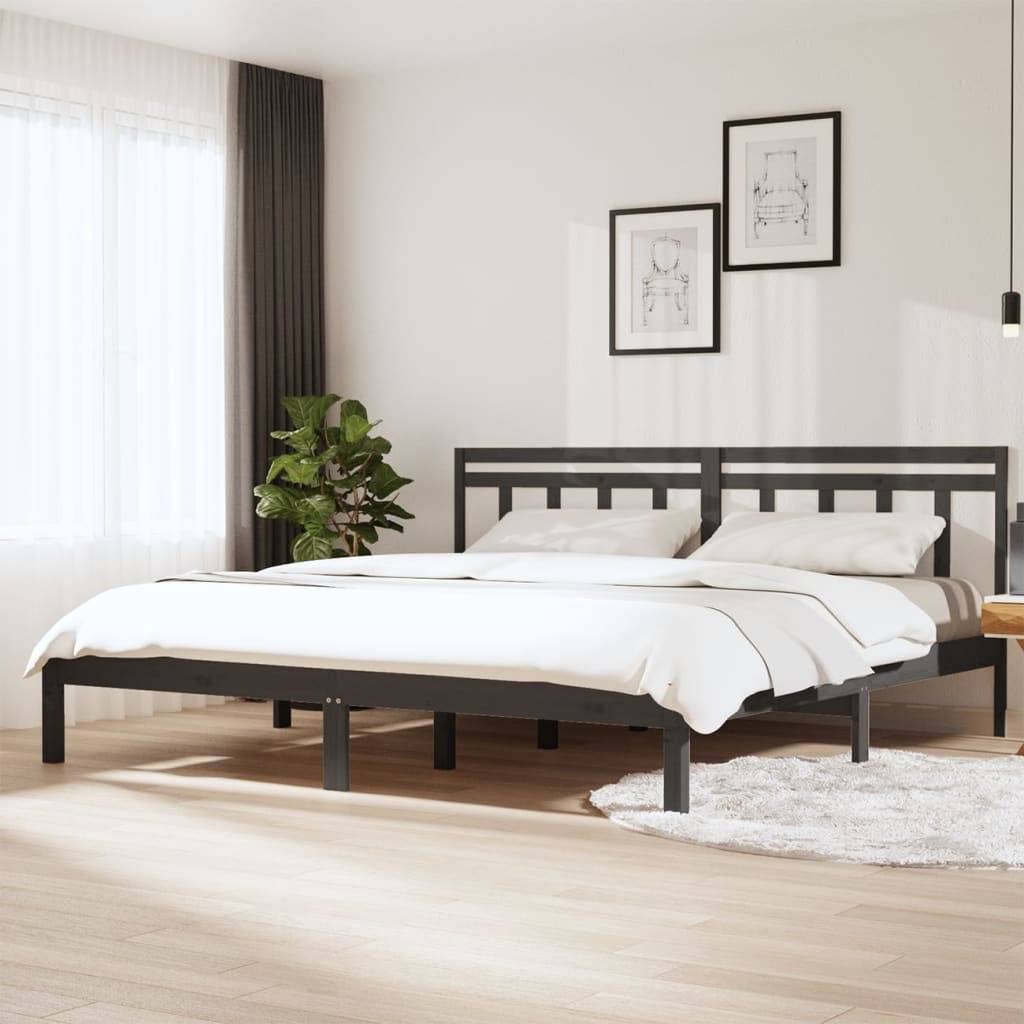vidaXL Massivholzbett Grau Kiefer 200x200 cm