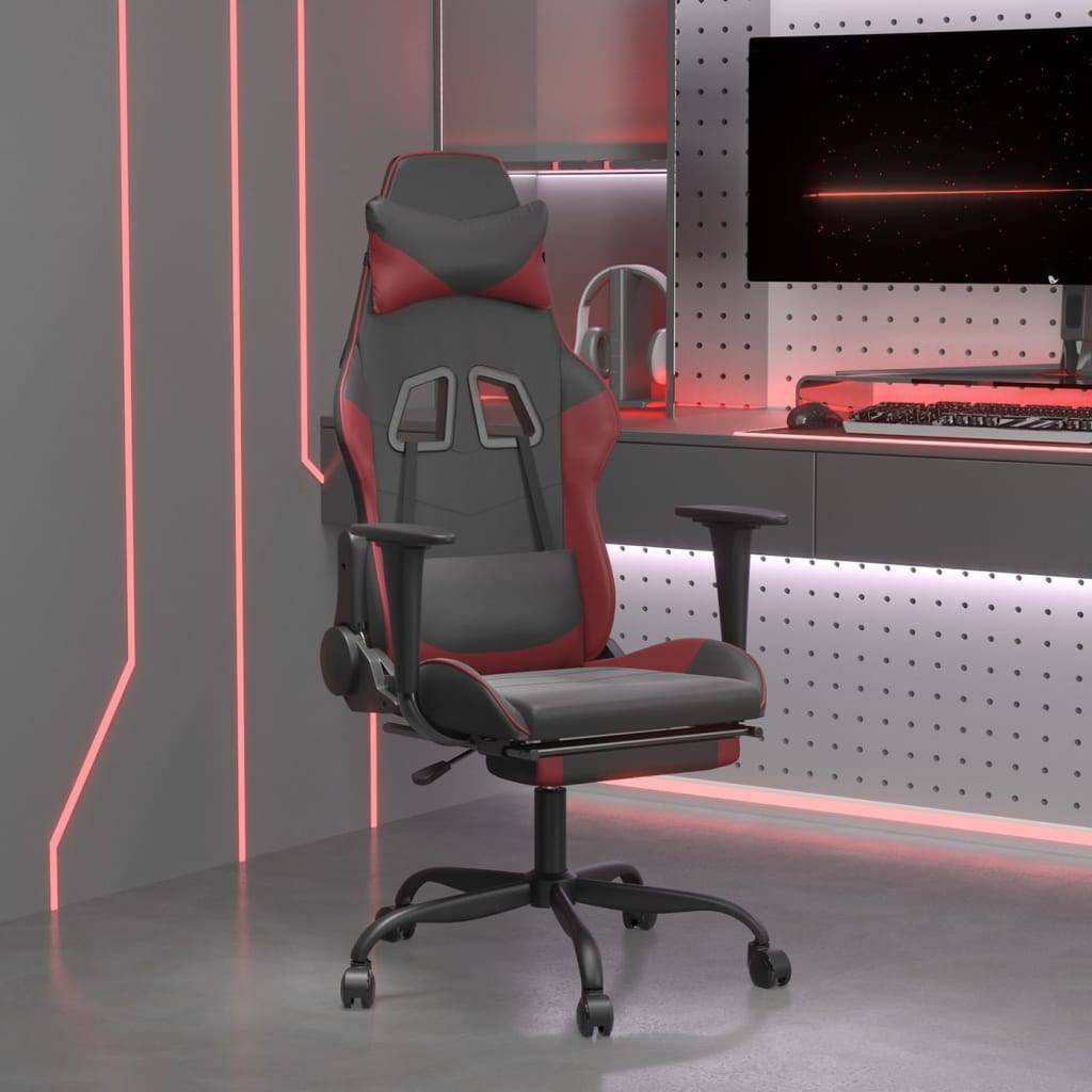 vidaXL Gaming-Stuhl mit Fußstütze Schwarz und Weinrot Kunstleder