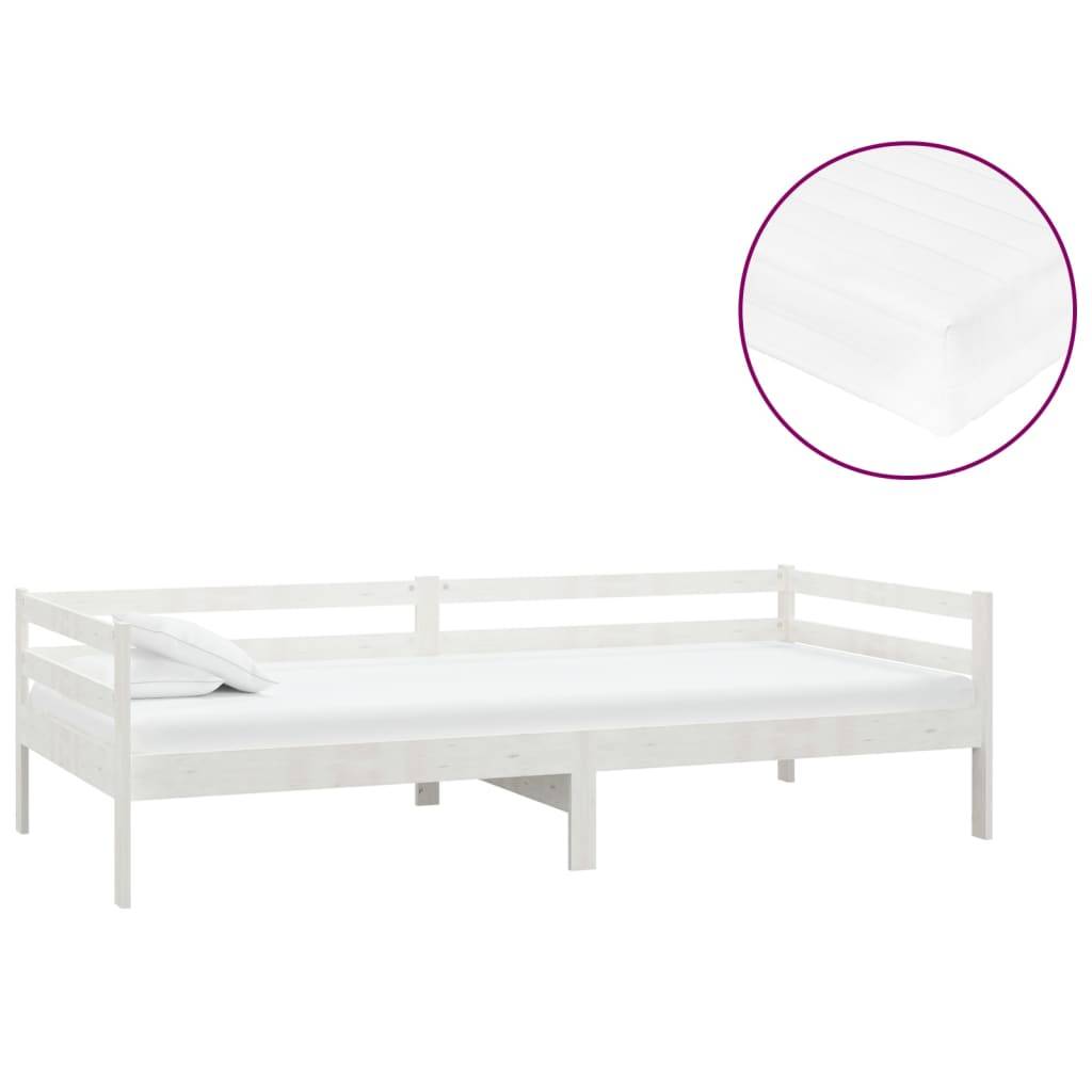 vidaXL Tagesbett mit Matratze 90x200 cm Weiß Kiefer Massivholz