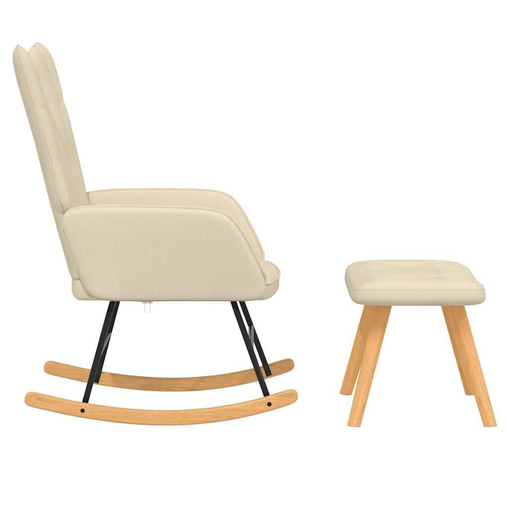 vidaXL Schaukelsessel mit Hocker Creme Stoff