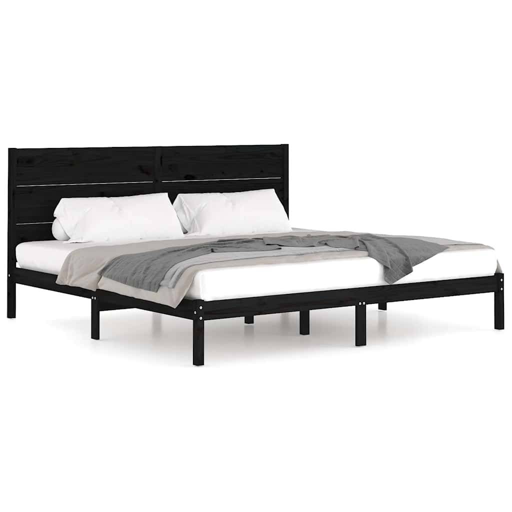 vidaXL Massivholzbett Schwarz Kiefer 200x200 cm