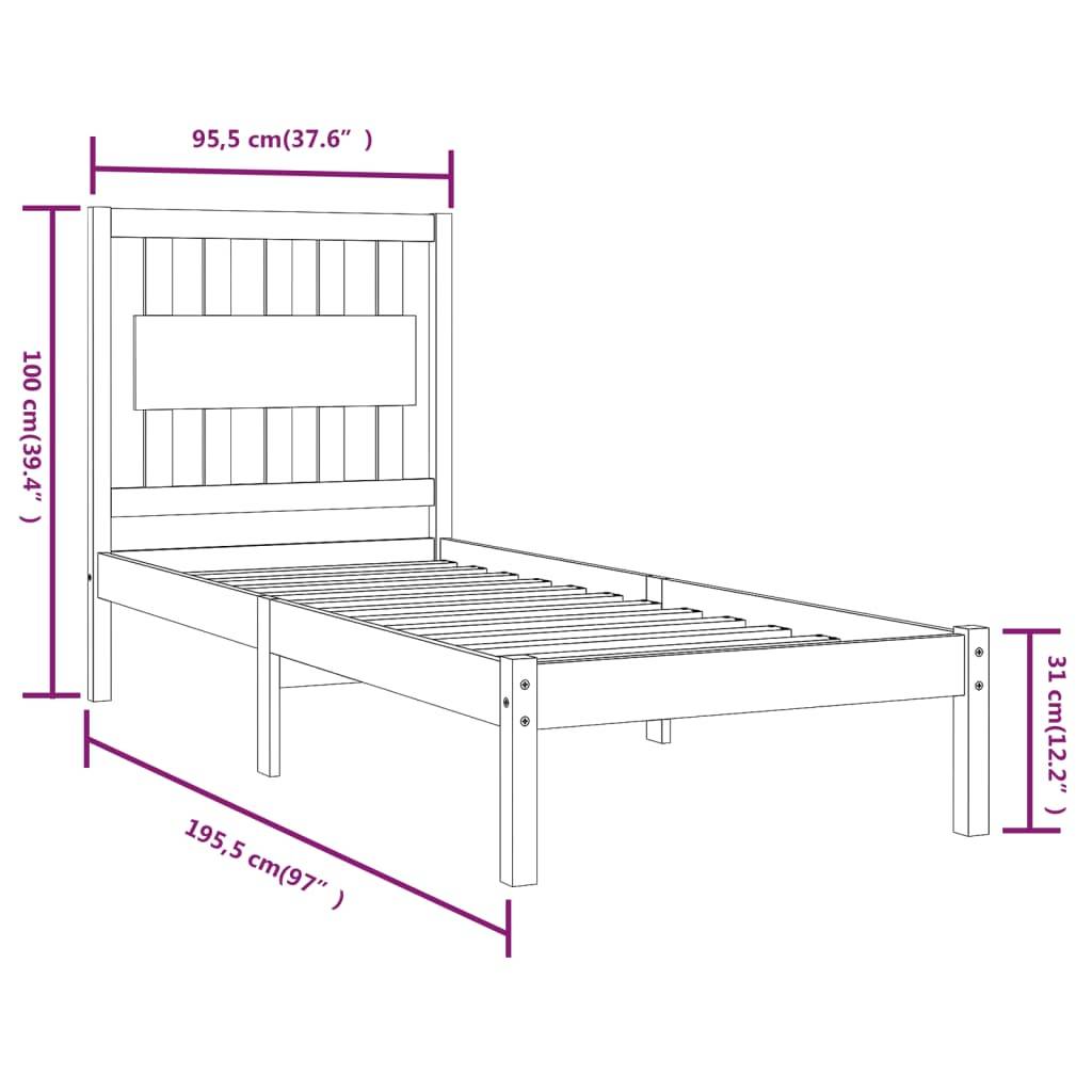 vidaXL Massivholzbett Kiefer 90x190 cm