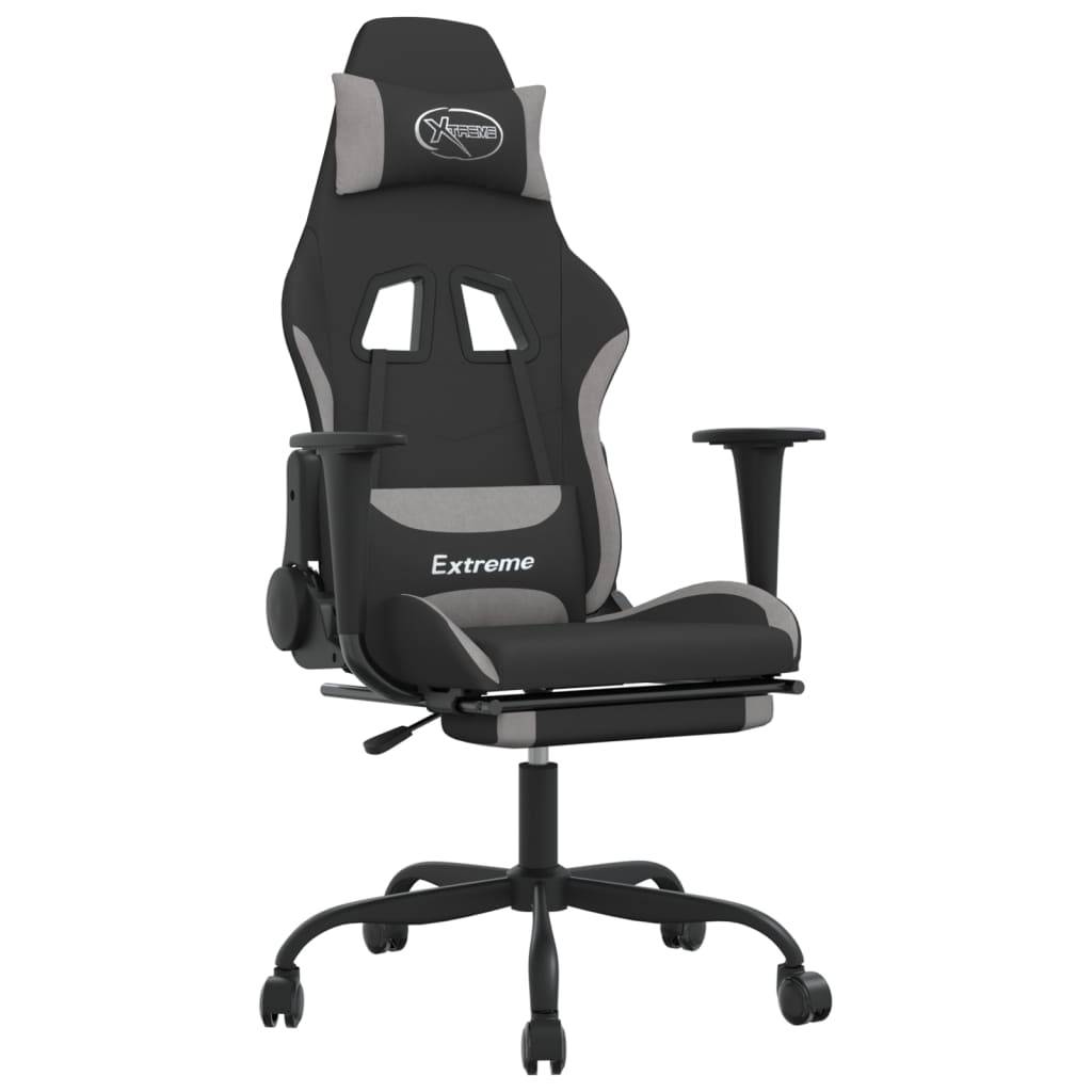 vidaXL Gaming-Stuhl mit Fußstütze Schwarz und Hellgrau Stoff