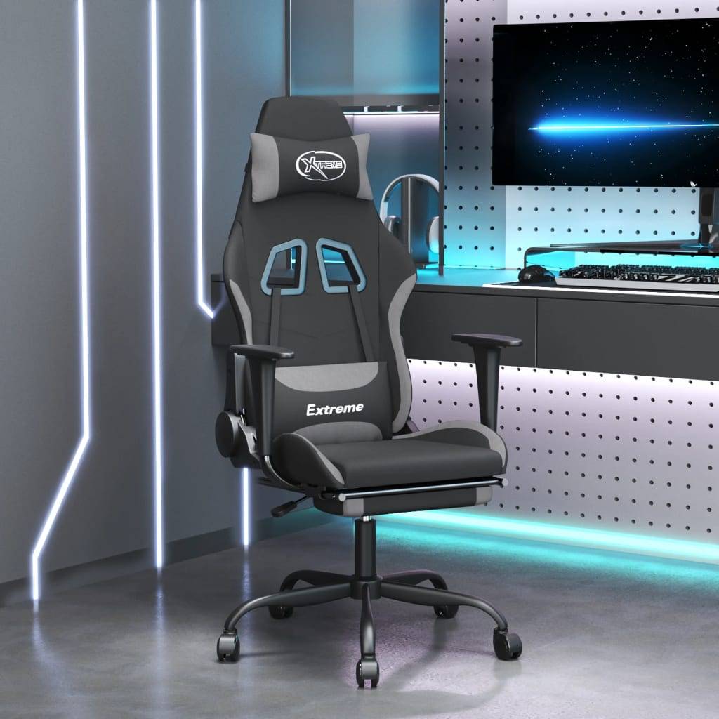 vidaXL Gaming-Stuhl mit Fußstütze Schwarz und Hellgrau Stoff
