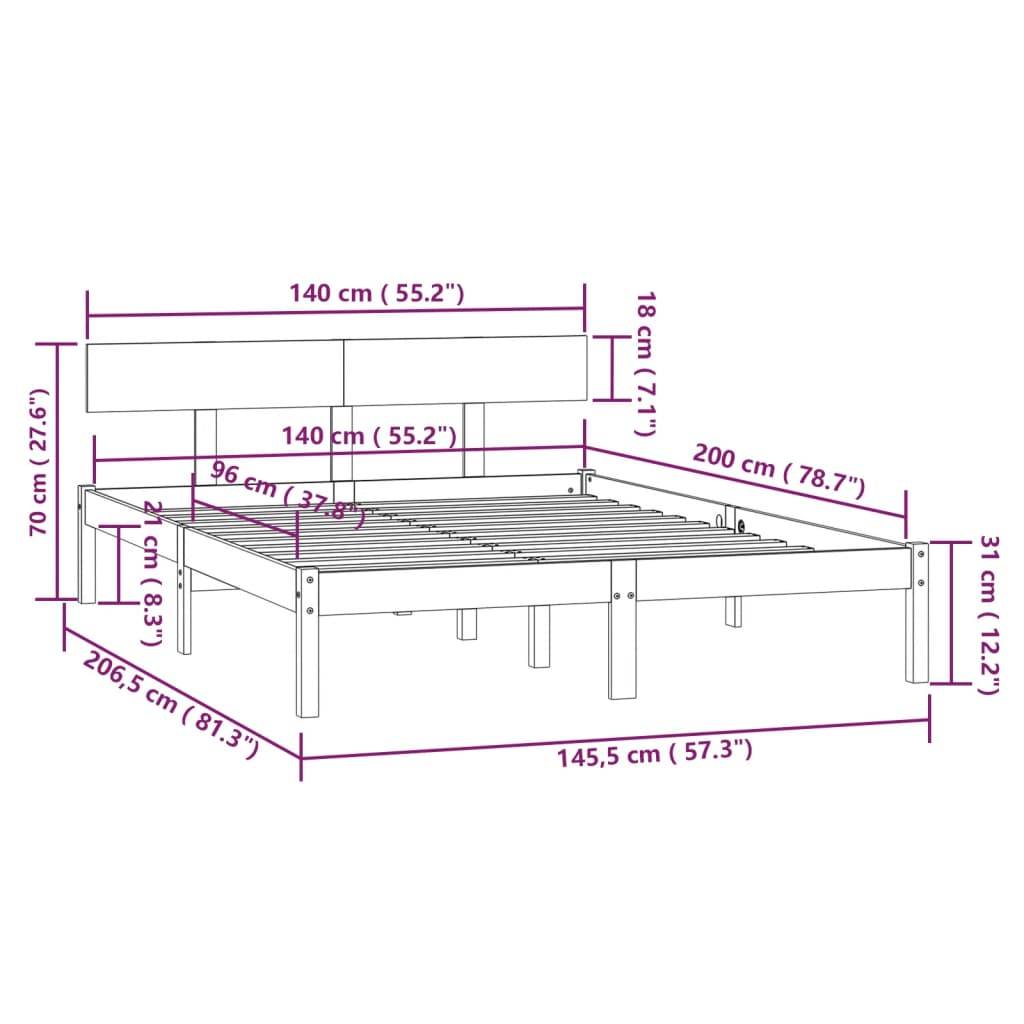 vidaXL Massivholzbett ohne Matratze 140x200 cm