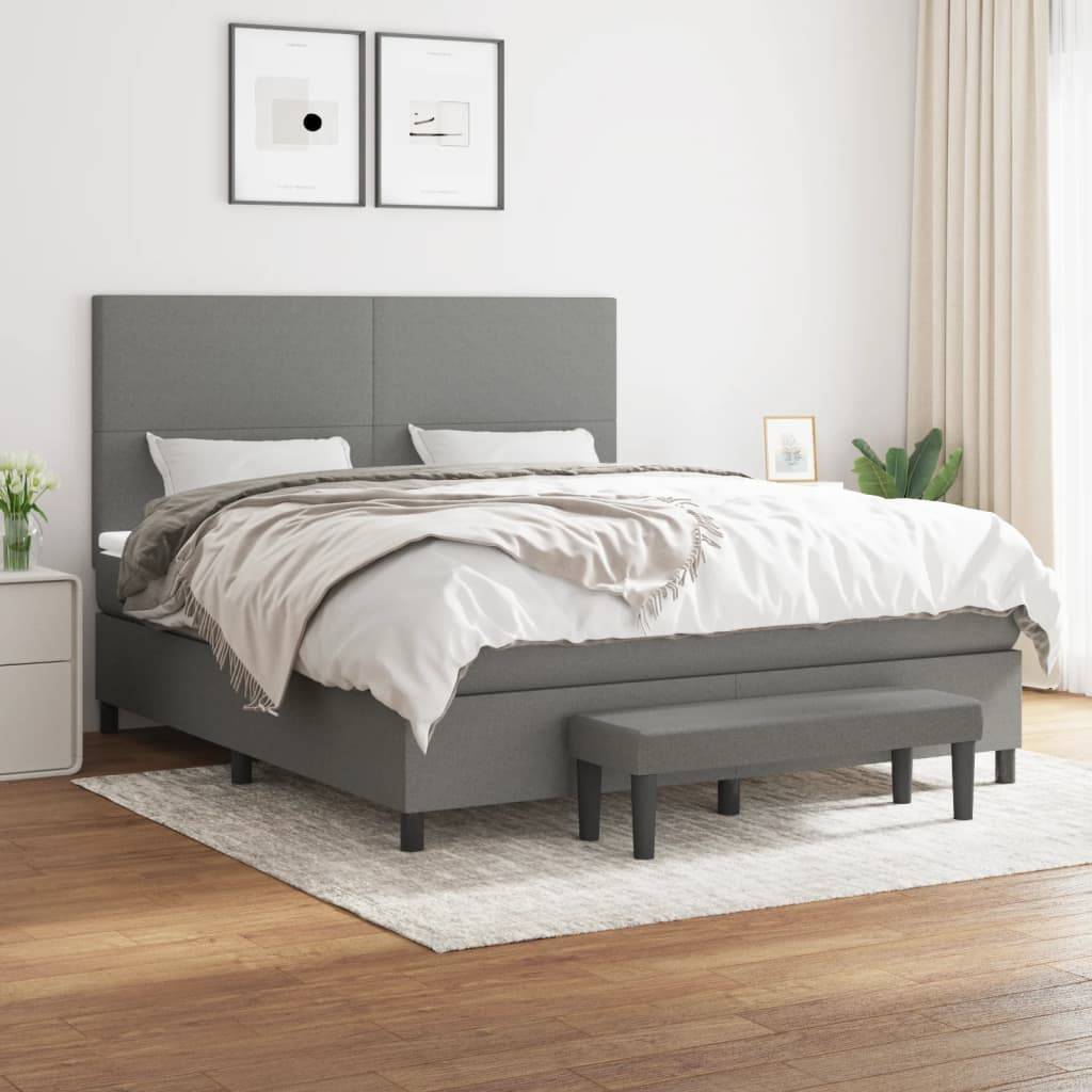 vidaXL Boxspringbett mit Matratze Dunkelgrau 180x200 cm Stoff