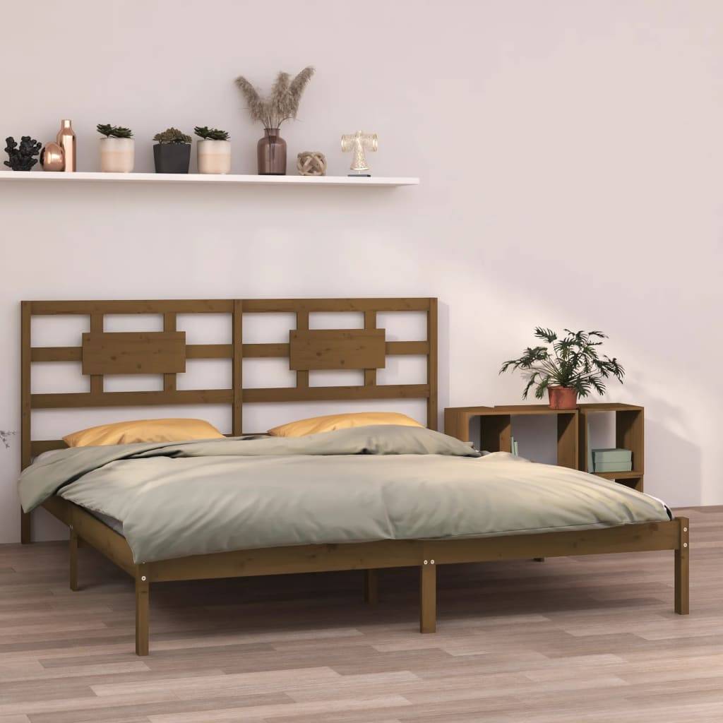 vidaXL Massivholzbett Honigbraun 200x200 cm