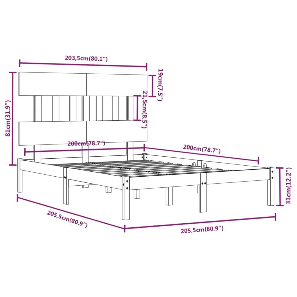 vidaXL Massivholzbett Grau 200x200 cm