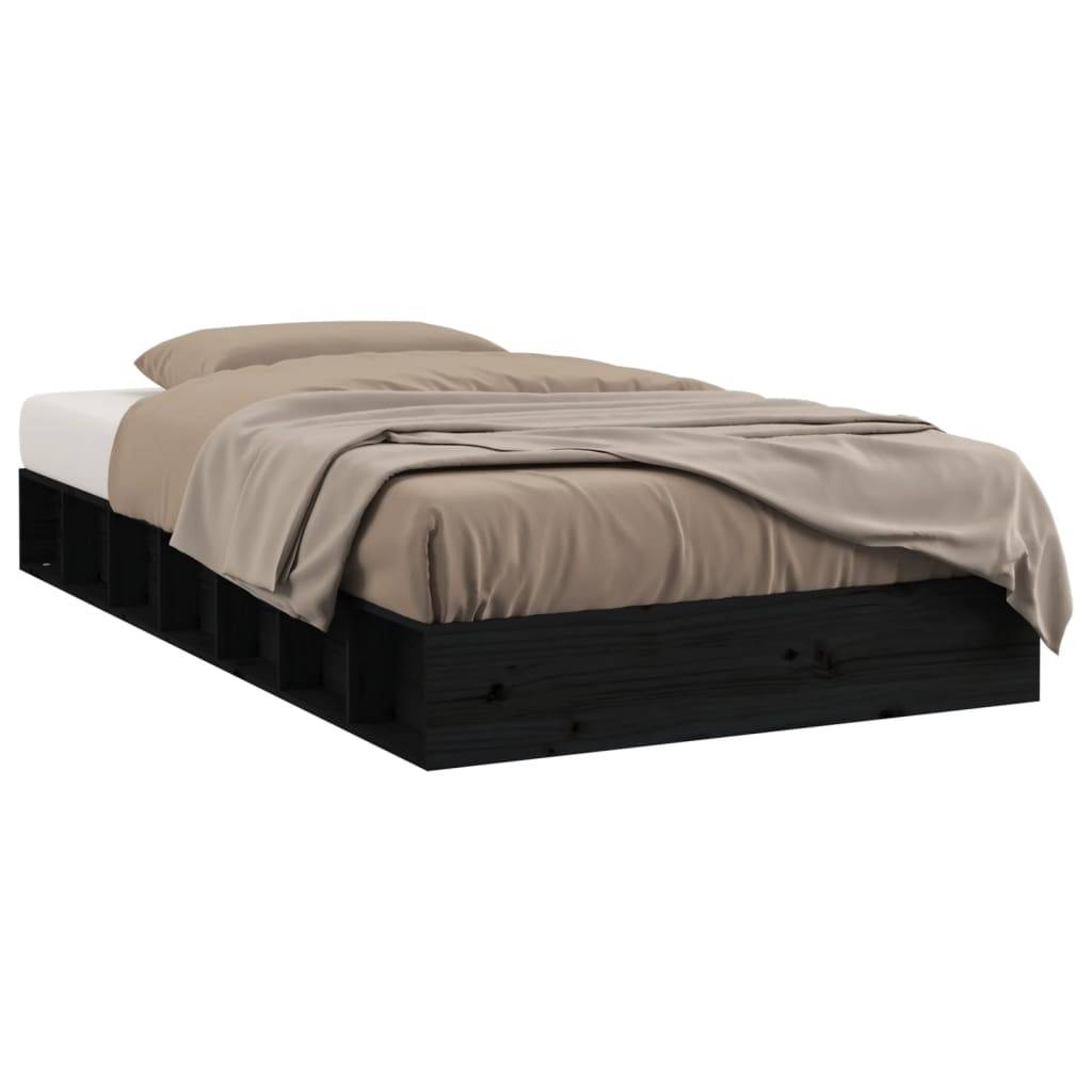 vidaXL Massivholzbett Schwarz 75x190 cm