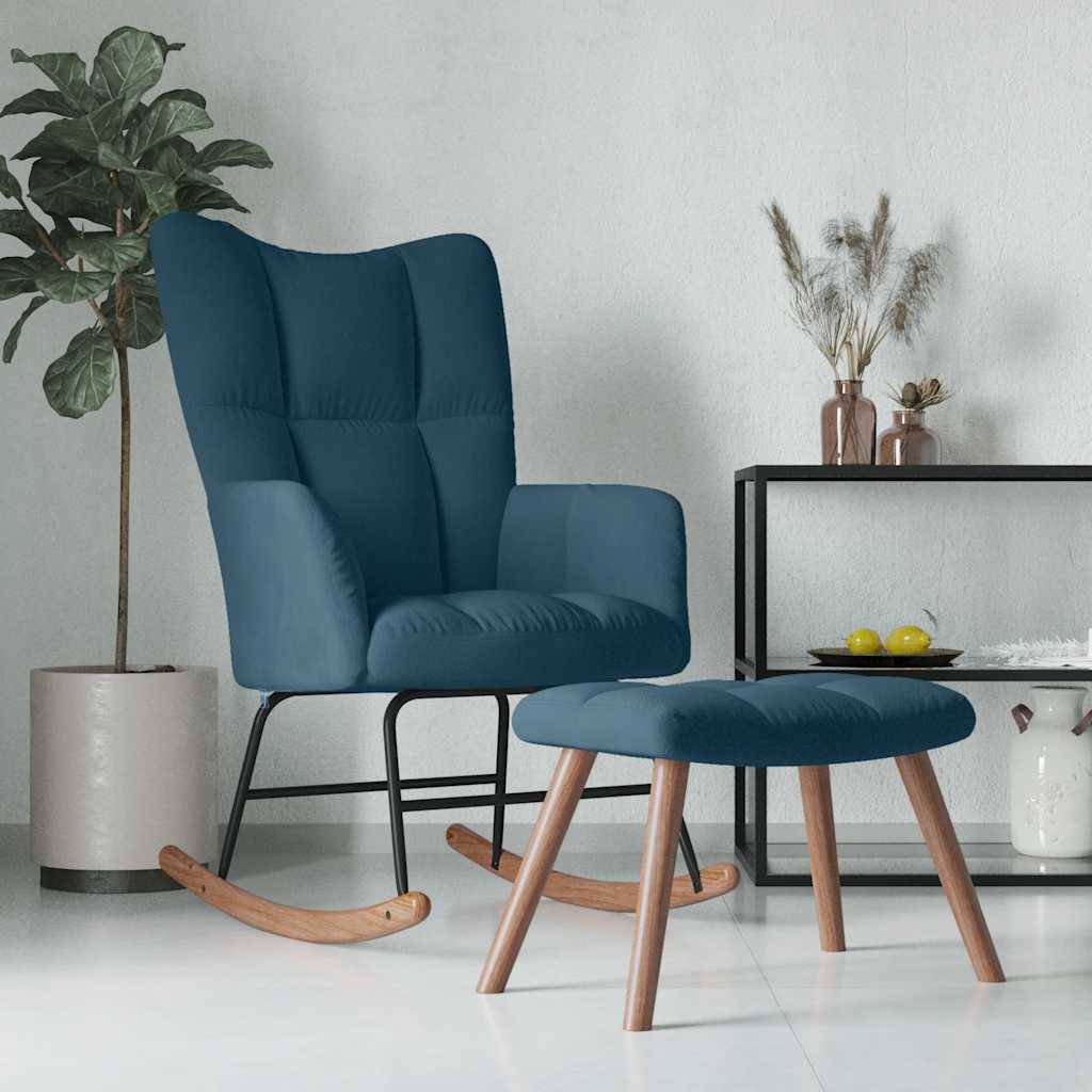 vidaXL Schaukelstuhl mit Hocker Samt Blau