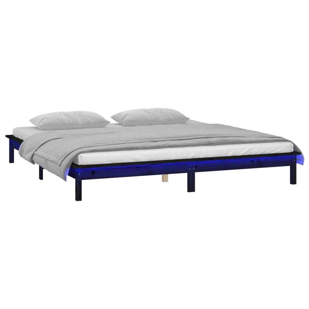 vidaXL Massivholzbett mit LEDs Schwarz 140x190 cm