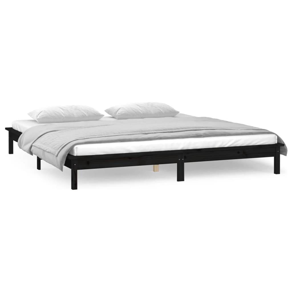 vidaXL Massivholzbett mit LEDs Schwarz 140x190 cm