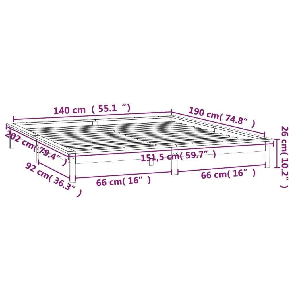 vidaXL Massivholzbett mit LEDs Schwarz 140x190 cm
