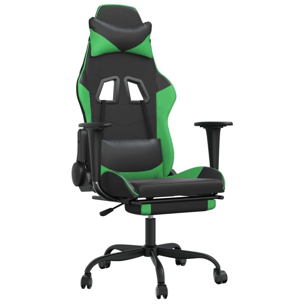 vidaXL Gaming-Stuhl mit Fußstütze Schwarz und Grün Kunstleder