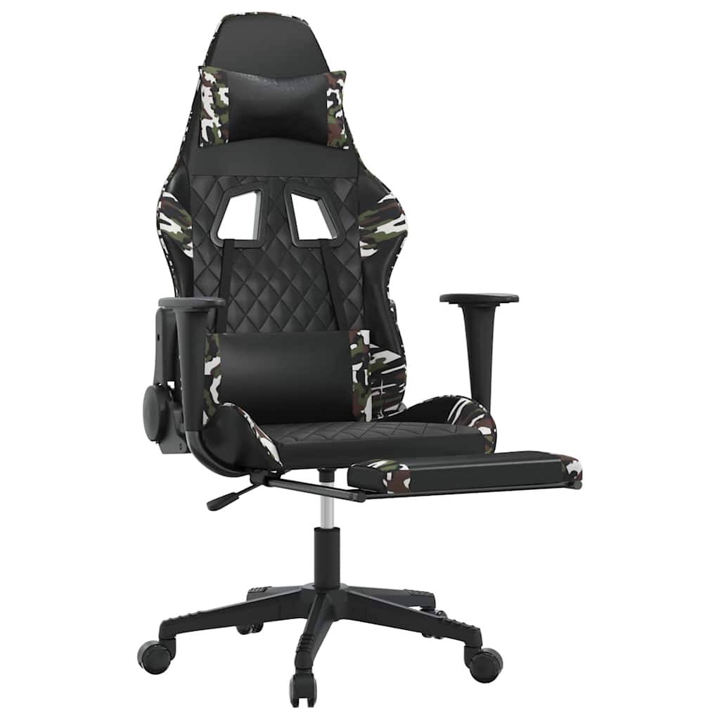 vidaXL Gamingstuhl mit Massage Fußstütze Schwarz Tarnfarben Kunstleder
