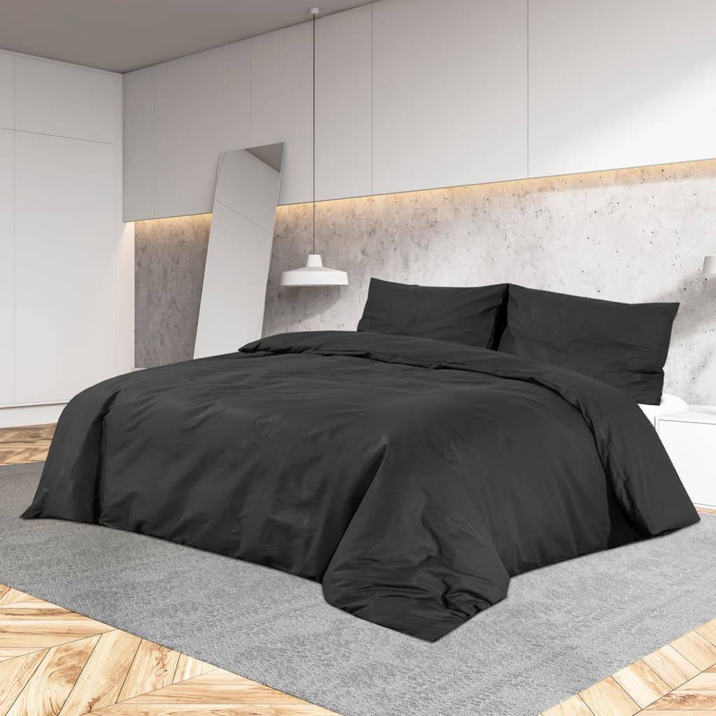 vidaXL Bettwäsche-Set Schwarz 260x240 cm Baumwolle