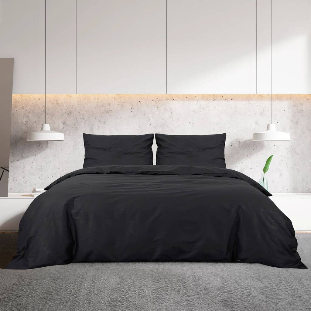 vidaXL Bettwäsche-Set Schwarz 260x240 cm Baumwolle
