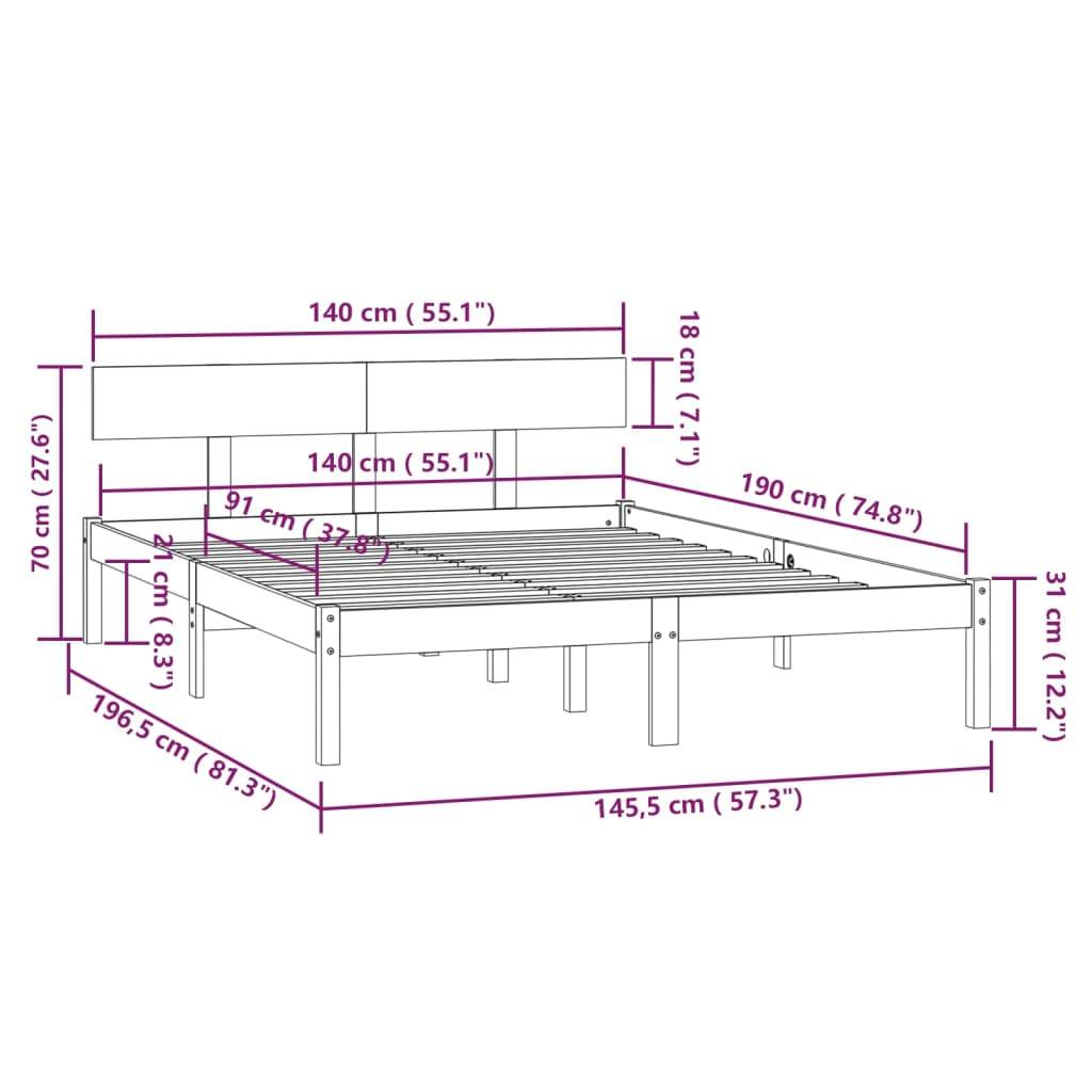 vidaXL Massivholzbett Kiefer 140x190 cm