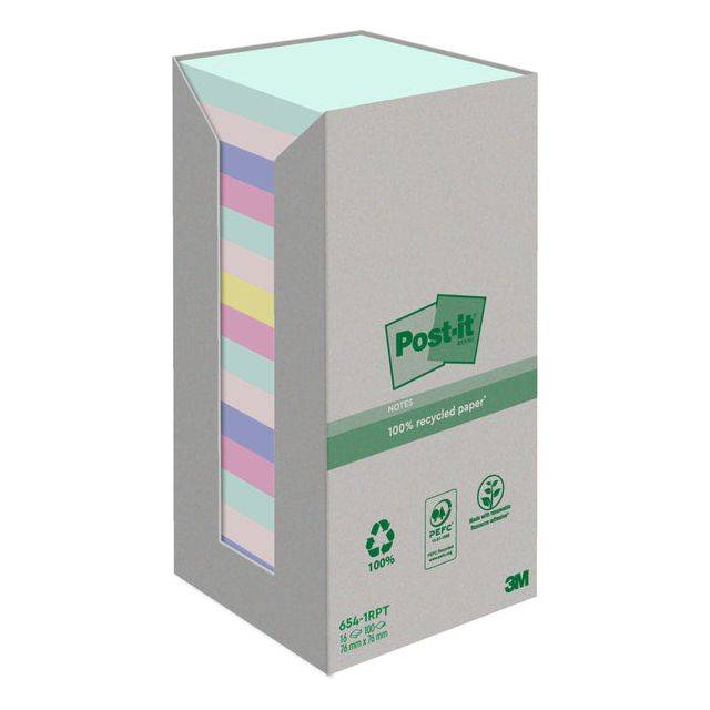 Post-it-MemoBlok 3M Post-It 654 76x76mm Recycle Pastell | Ein 16 -Stück packen
